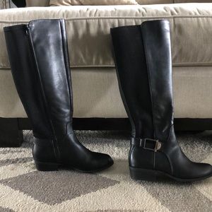 Black leather Alfani tall boots. NEVER WORN.